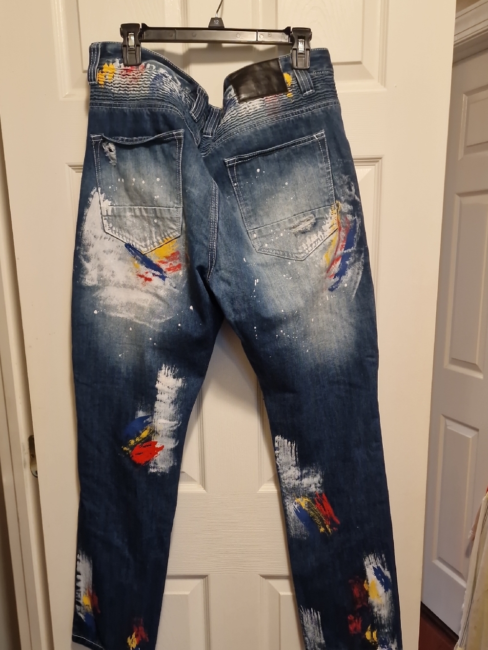 Slim Straight Men's Blue Paint-Splatter Jeans - Picture 4 of 4